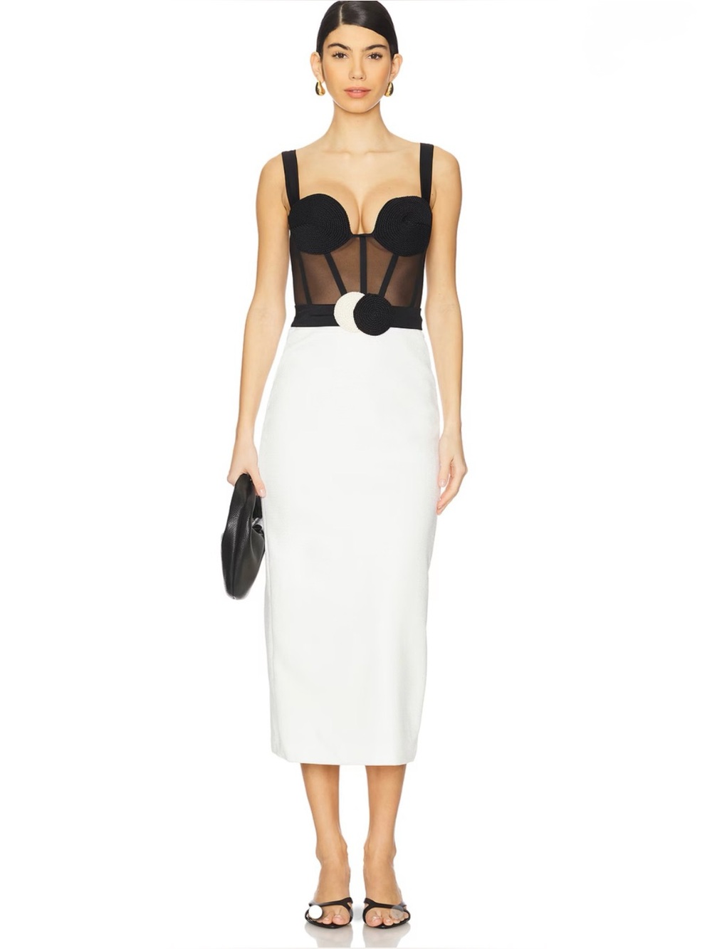 PatBO | NWT Jersey Sands Corset Midi Dress in Black/White, Size 6